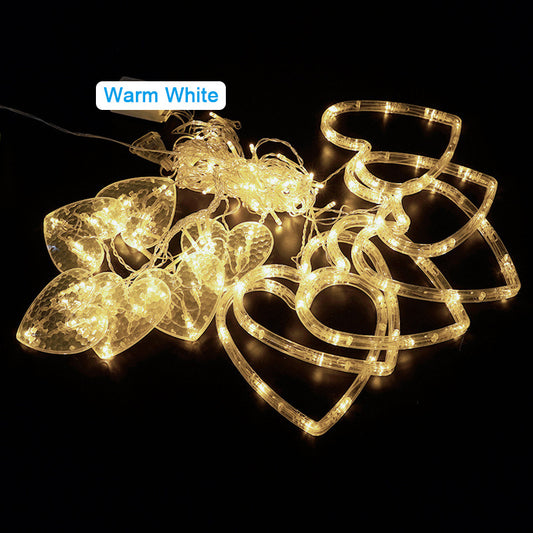 LED Curtain String Lights; 138 LED String Light Battery & USB Powered Waterproof Heart Shape Lights; 8 Flashing Modes For Girl Valentine's Day Wedding Christmas Restaurant Hotel Window; LED Lights