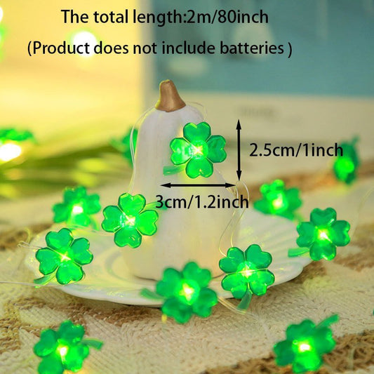 1 Set Of St Patrick's Day String Lights, Four-Leaf Clover Light String Shamrock Irish Fairy LED Light 10 Feet 40 Green Color LEDs Battery Operated With 8 Flashing