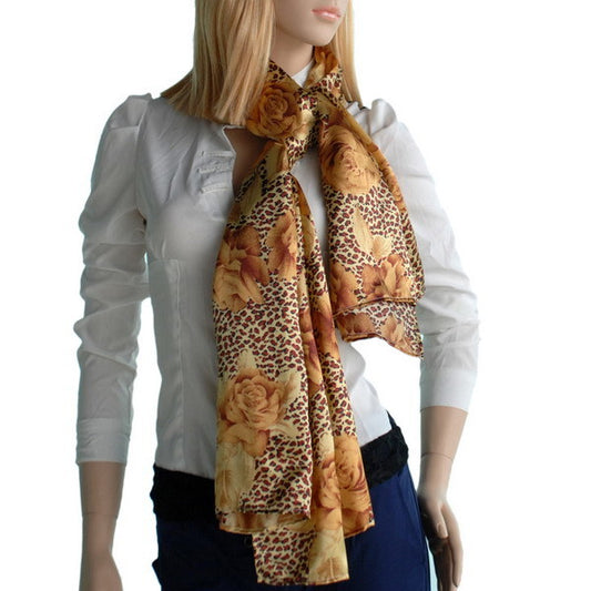 Blando Gold Leopard & Rose Floral Pattern Stylish super soft Silk Scarf/Wrap/Shawl(Small)