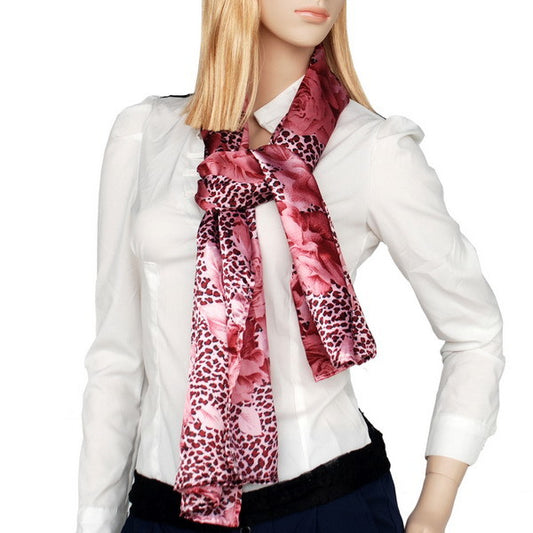 Blando Pink Leopard & Rose Floral Pattern Stylish super soft Silk Scarf/Wrap/Shawl(Small)