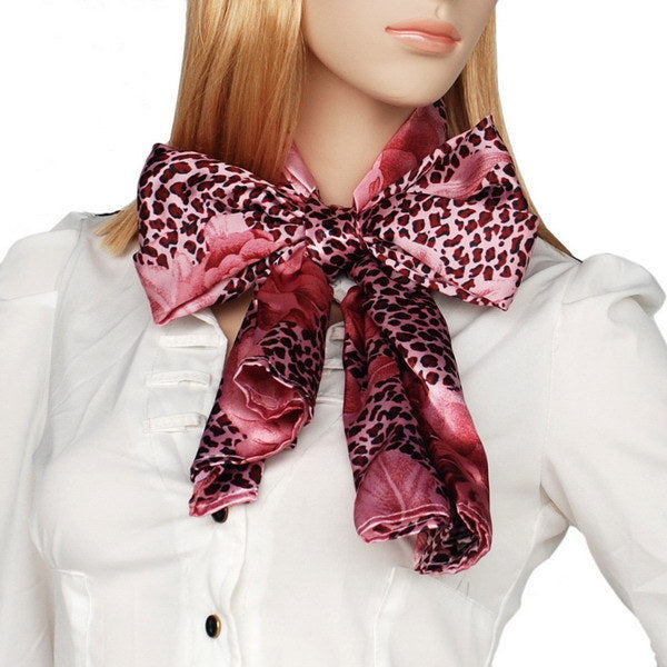 Blando Pink Leopard & Rose Floral Pattern Stylish super soft Silk Scarf/Wrap/Shawl(Small)