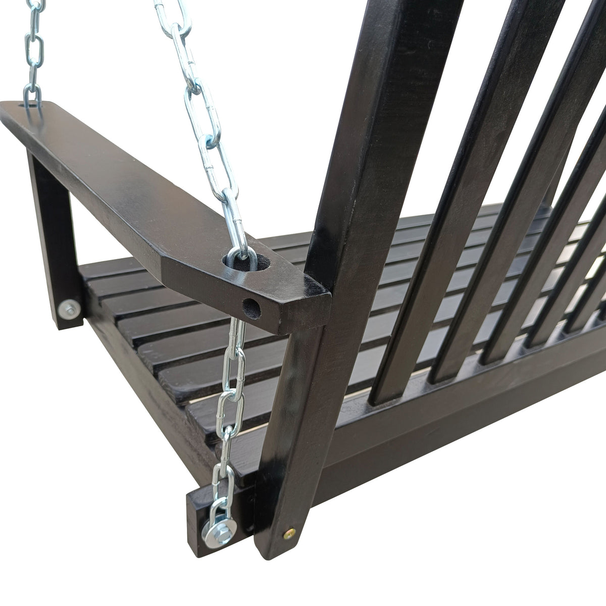 Front Porch Swing with Armrests; Wood Bench Swing with Hanging Chains; for Outdoor Patio ; Garden Yard; porch; backyard; or sunroom; Easy to Assemble; black