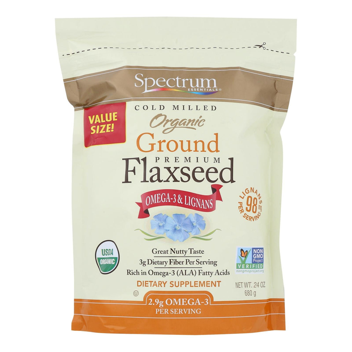 Organic Ground Flaxseed - Premium 24 Oz by Spectrum
