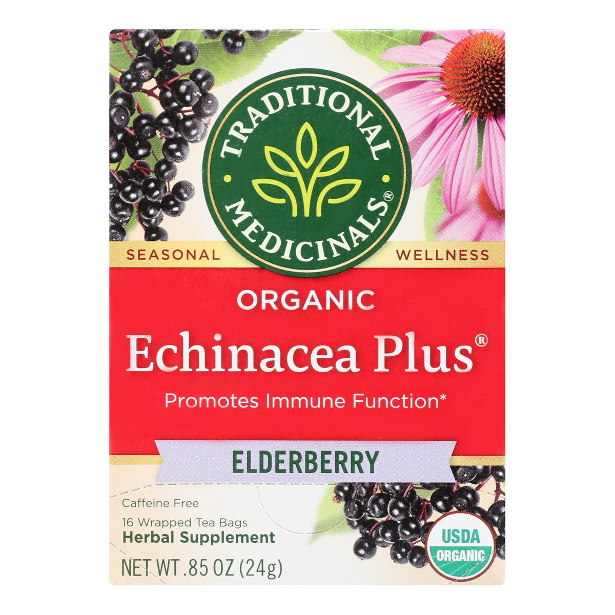 Traditional Medicinals Echinacea Elder Tea, Caffeine-Free, 6x16 Bags