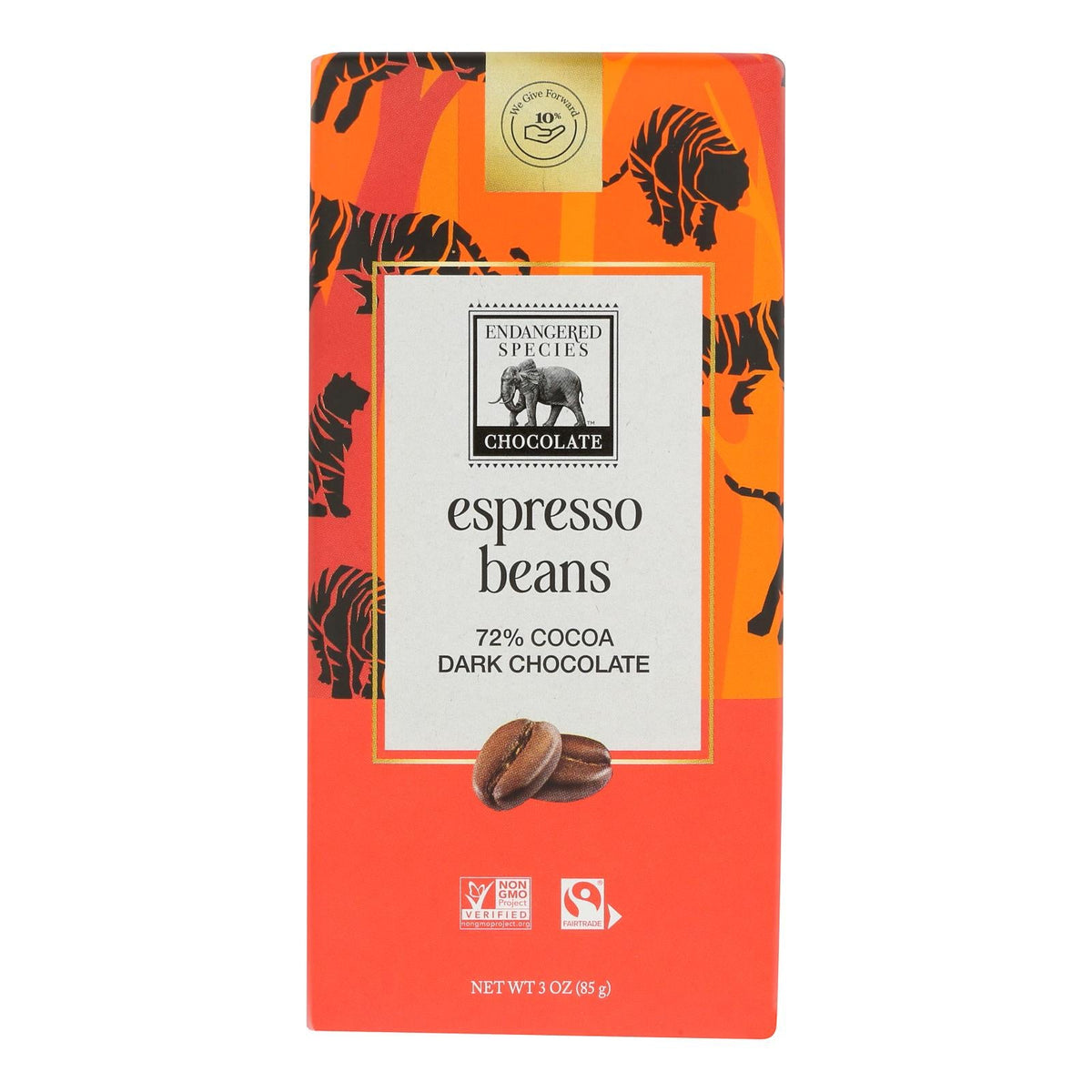 Endangered Species Dark Chocolate Espresso Bars, 72% Cocoa