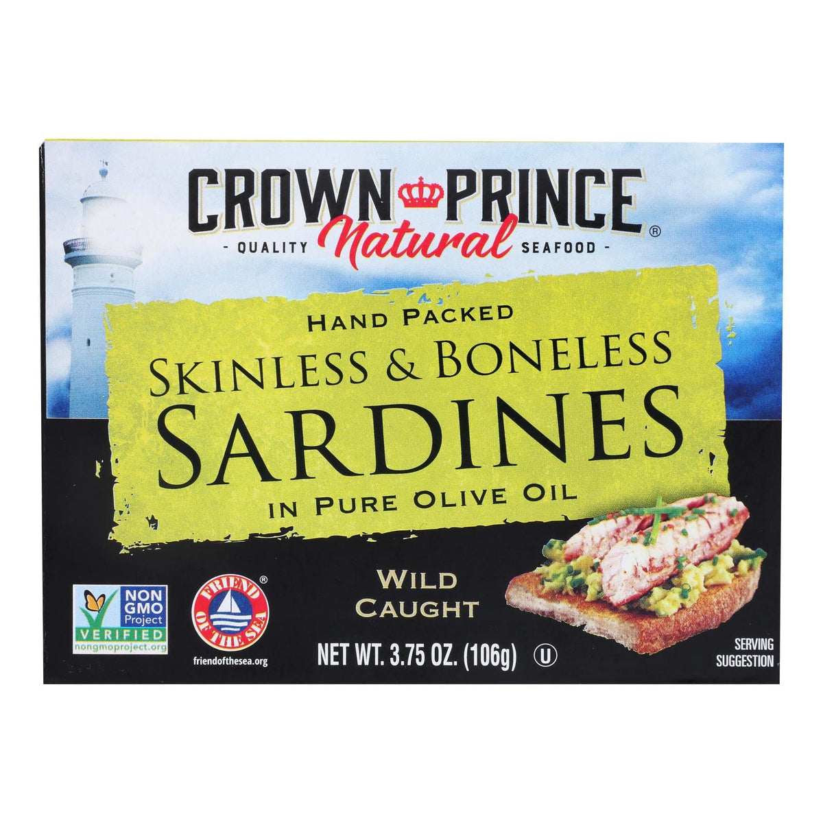 Crown Prince Sardines in Olive Oil, Skinless & Boneless, 12-Pack