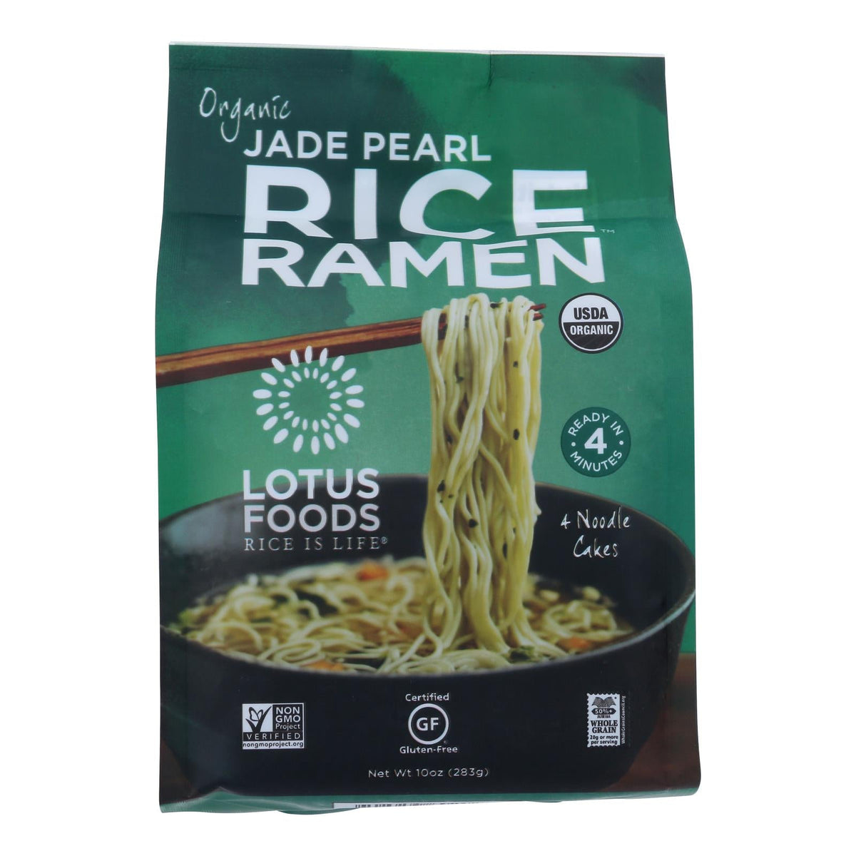 Lotus Foods Organic Jade Pearl Rice Ramen, 4 Cakes, 10 Oz, 6-Pack