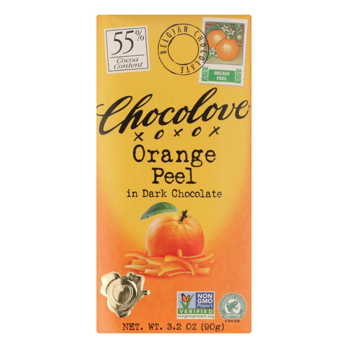 Chocolove Dark Chocolate Orange Peel Bars, 3.2 oz, Case of 12