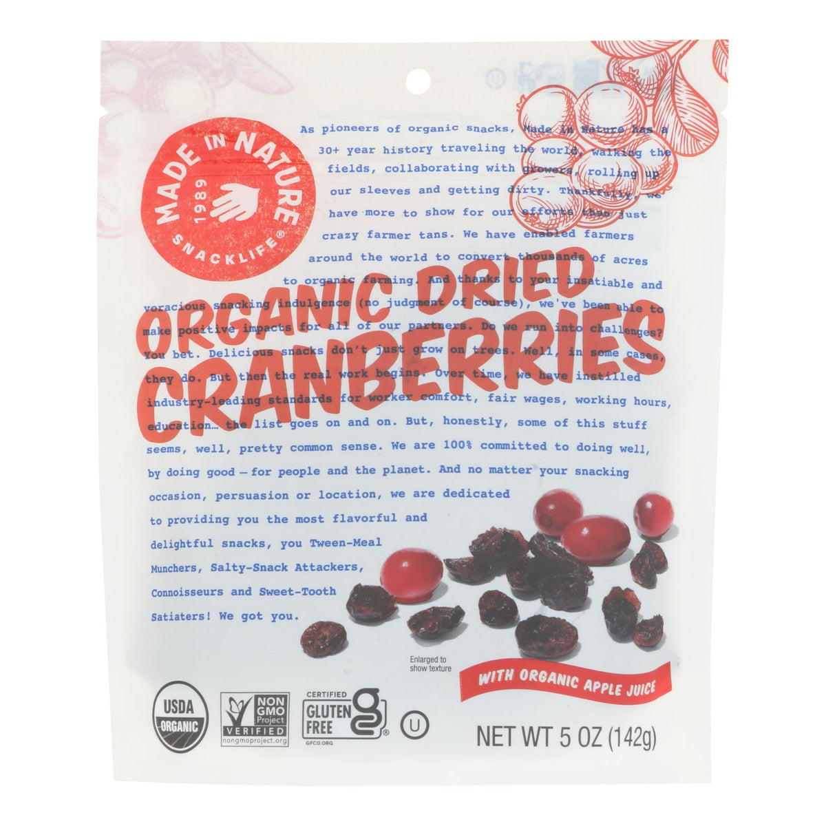 Organic Dried Cranberries - Made In Nature, 6 Pack, 5 Oz