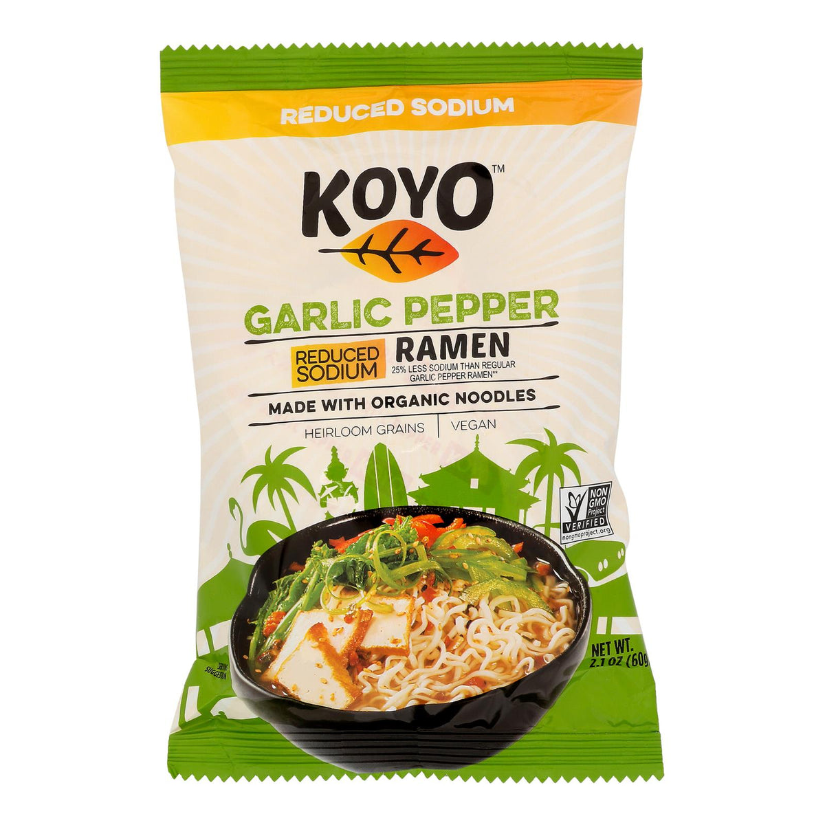 Koyo Garlic Pepper Low Sodium Ramen, 12-Pack, 2.1 OZ