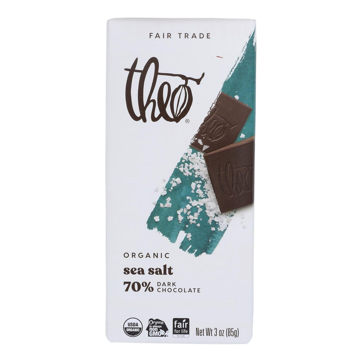 Theo Organic Dark Chocolate Bars, Sea Salt, 70% Cacao, 12-Pack
