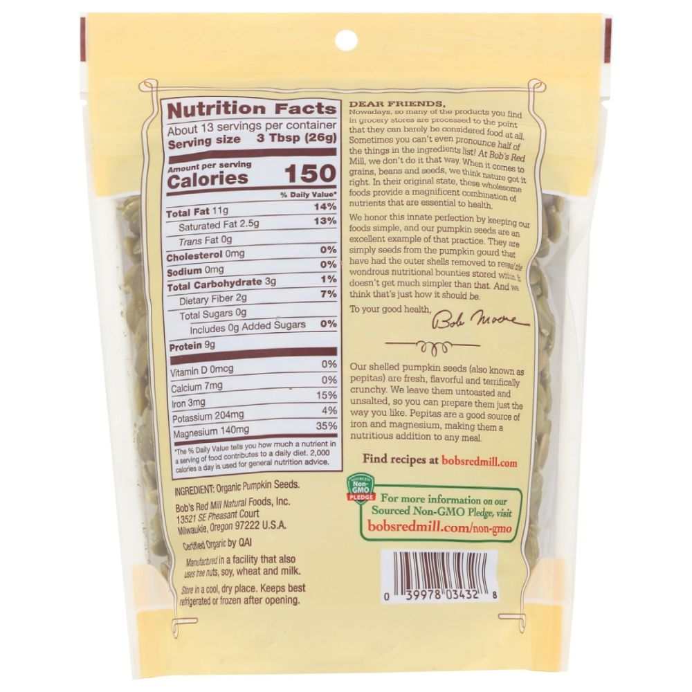 BOBS RED MILL: Premium Shelled Pumpkin Seeds, 12 oz