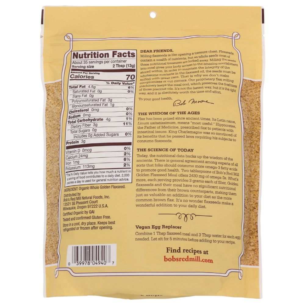 BOBS RED MILL: Organic Golden Flaxseed Meal, 16 oz