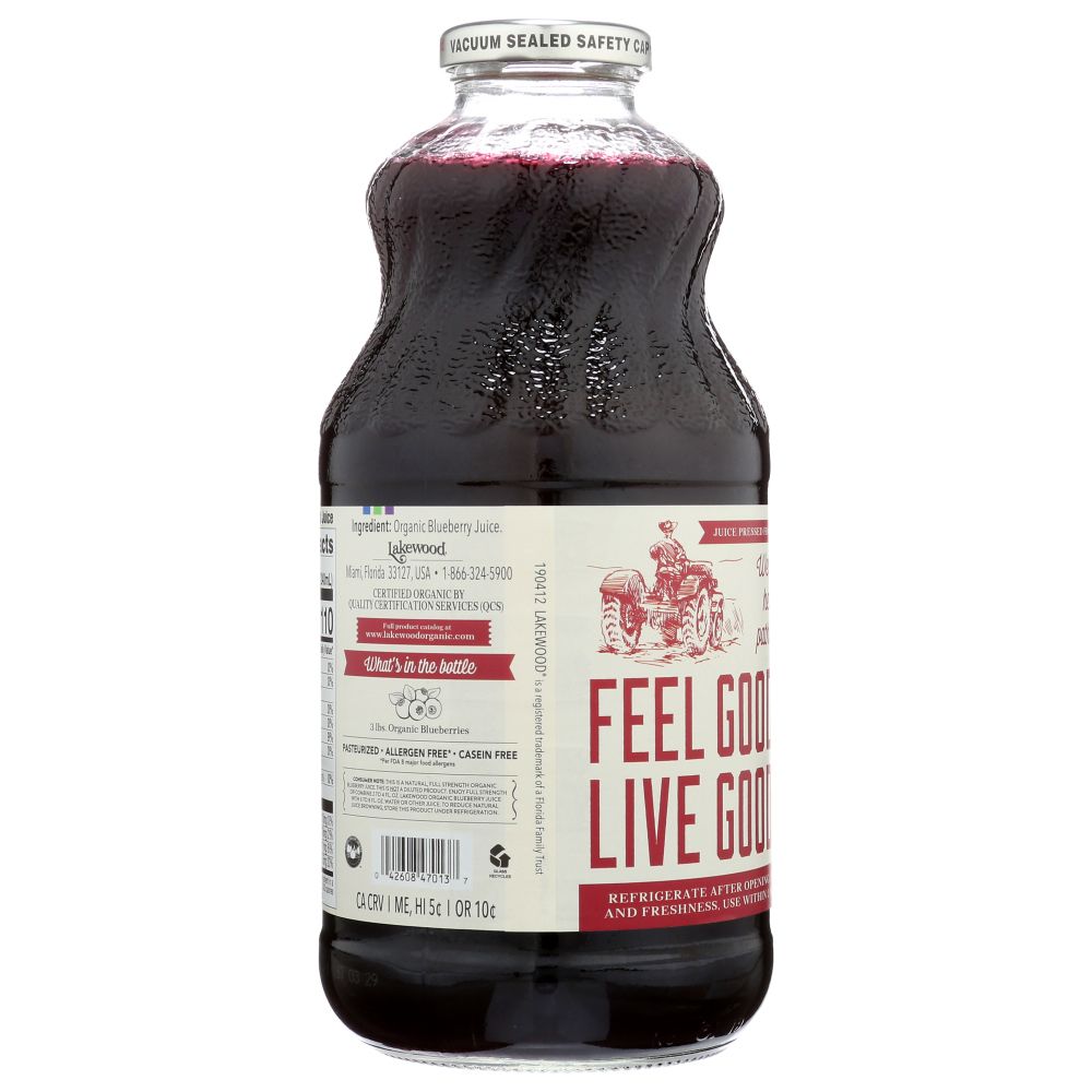 LAKEWOOD: Organic Fresh Pressed Pure Blueberry Juice, 32 oz