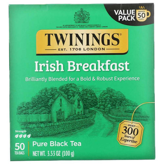 TWININGS: 100% Pure Black Tea Irish Breakfast, 50 Tea Bags