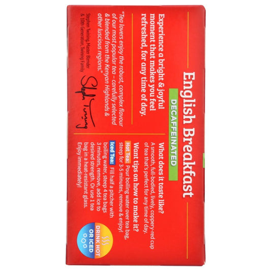 TWININGS OF LONDON: Classics English Breakfast Tea Naturally Decaffeinated, 20 Tea Bags, 1.41 oz