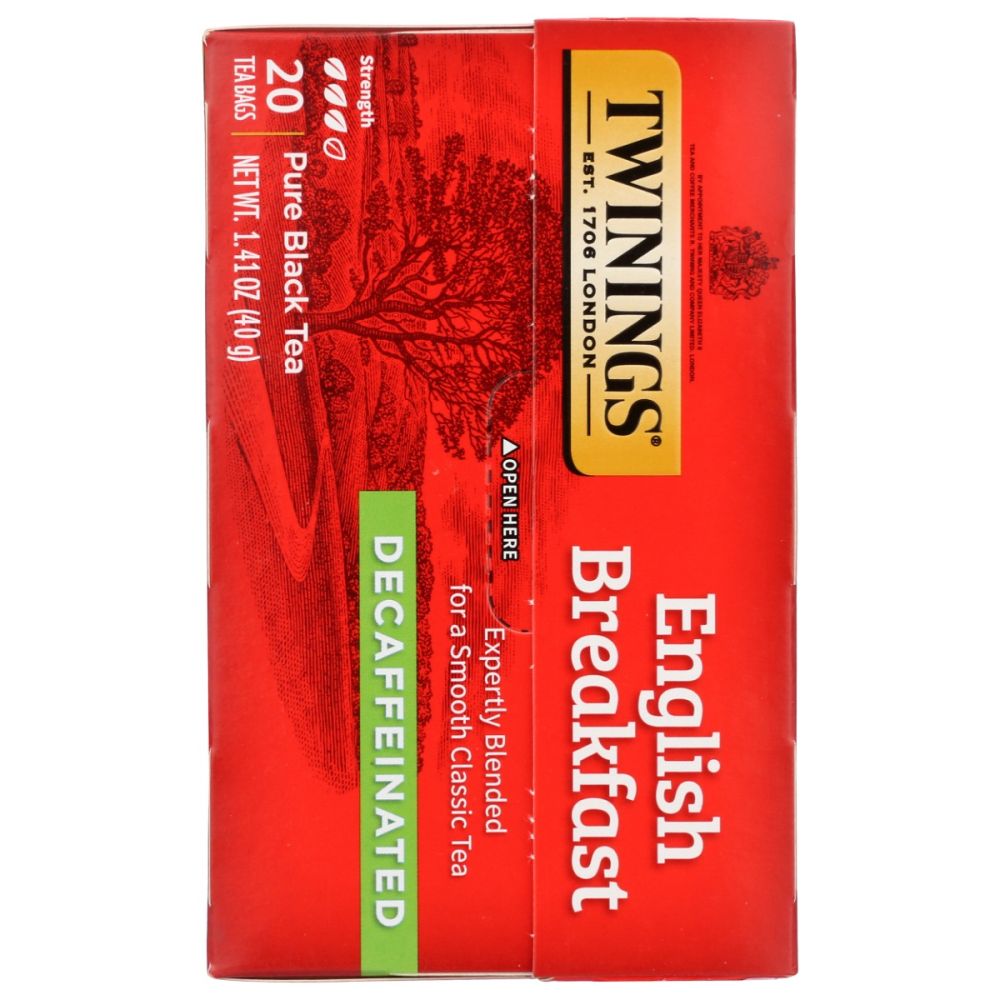 TWININGS OF LONDON: Classics English Breakfast Tea Naturally Decaffeinated, 20 Tea Bags, 1.41 oz