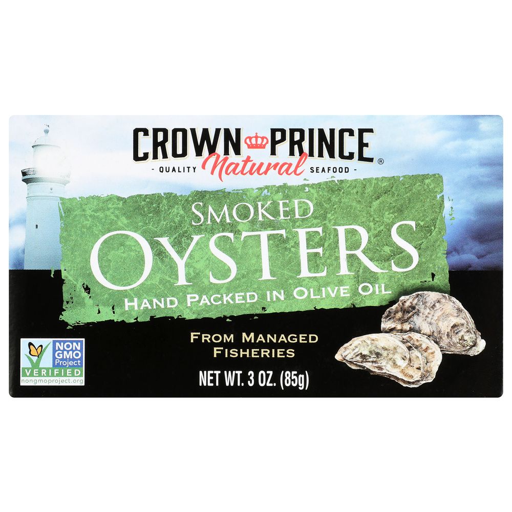 CROWN PRINCE: Naturally Smoked Oysters in Pure Olive Oil, 3 oz