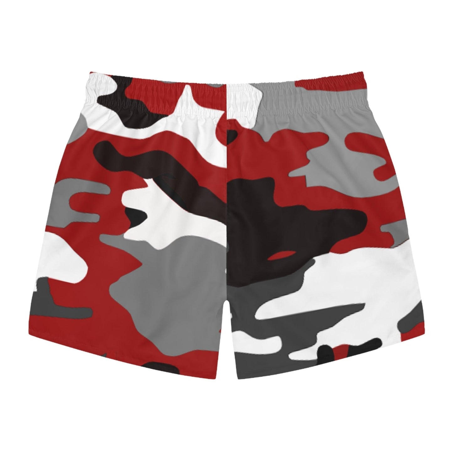 Red Black White Grey Camo Pattern Swim Trunks