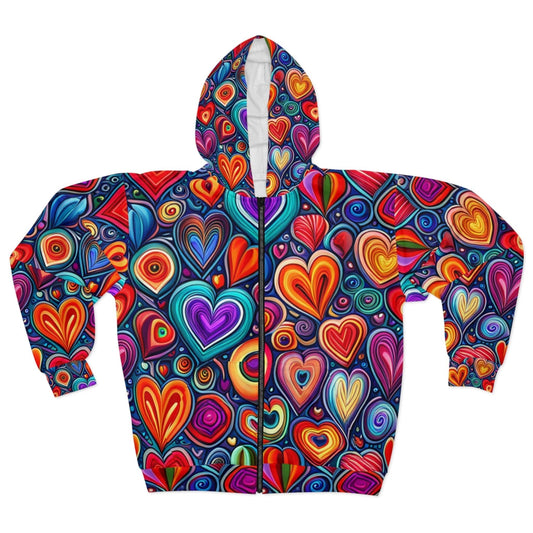 Much Love Unisex Zip Hearts Hoodie