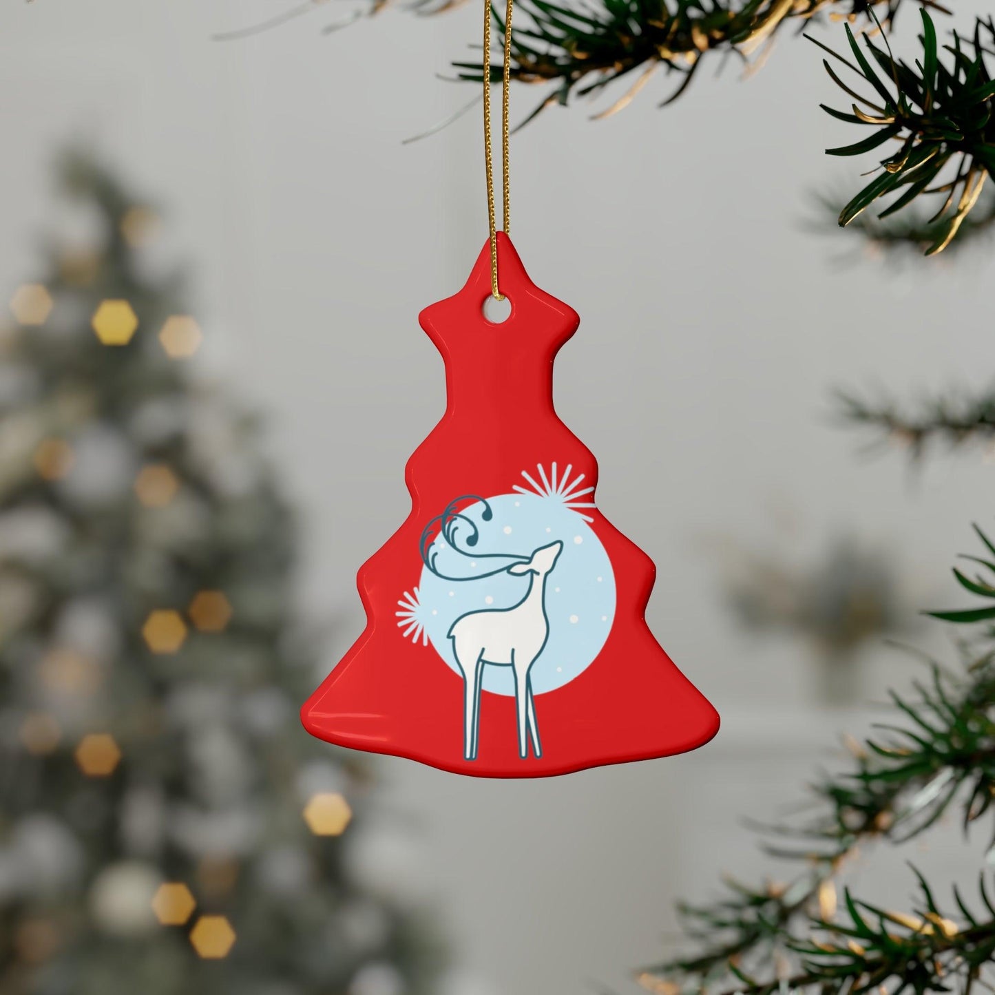 Red Christmas Tree Reindeer Ceramic Ornaments (1pcs, 5pcs, 10pcs, 20pcs)