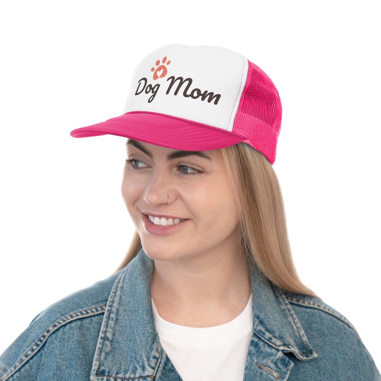 Dog Mom With a Puppy Paw Print Trucker Caps