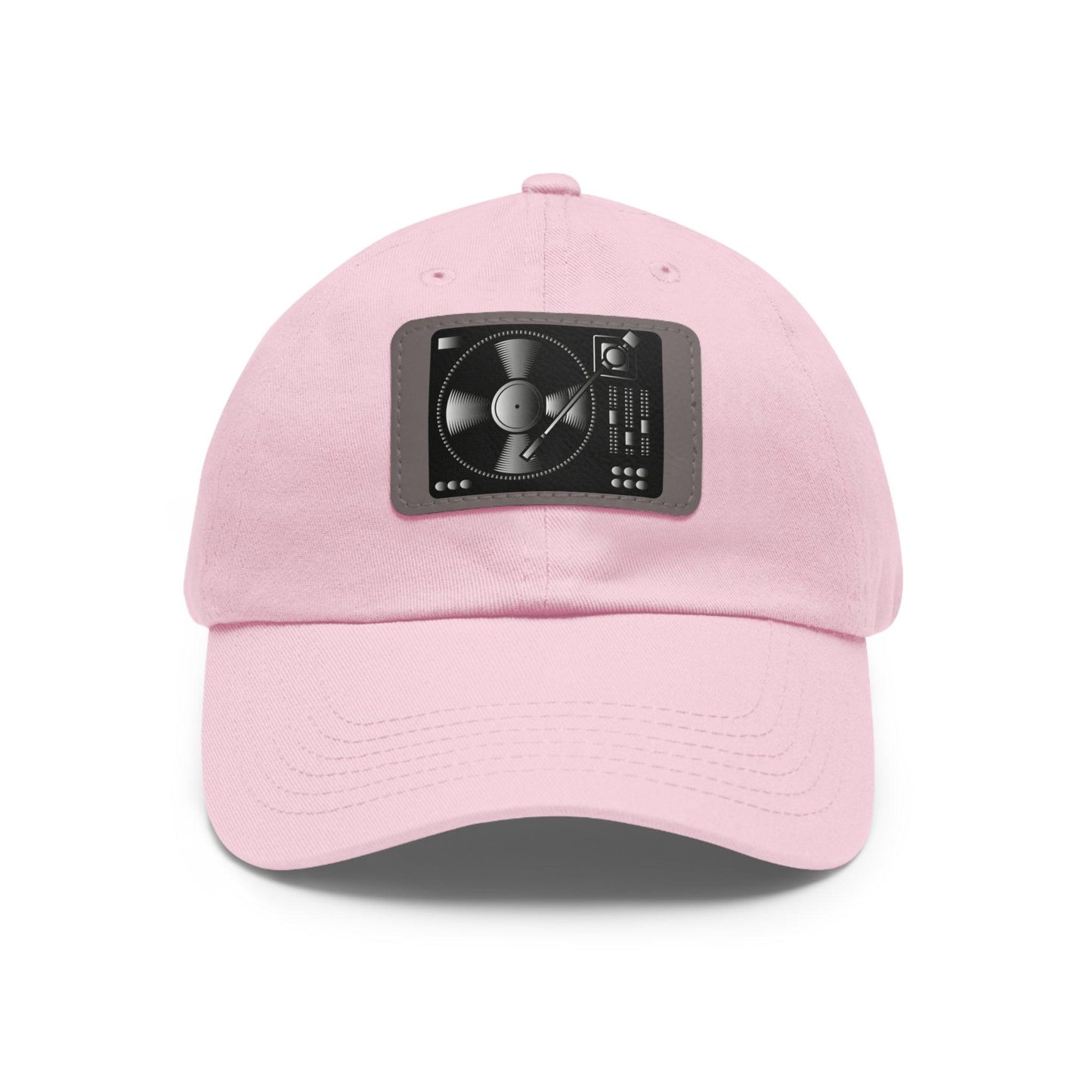 Turntable Record Player DJ Dad Hat with Leather Patch (Rectangle)