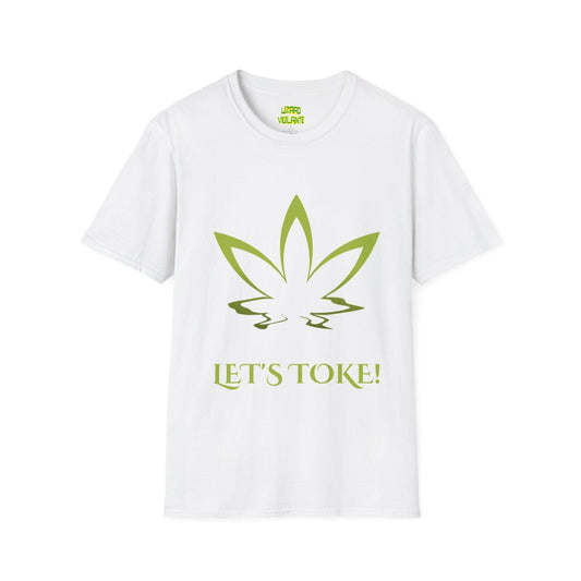 Let's Toke! Unisex Softstyle T-Shirt with Green Smoking Pot Leaf, White