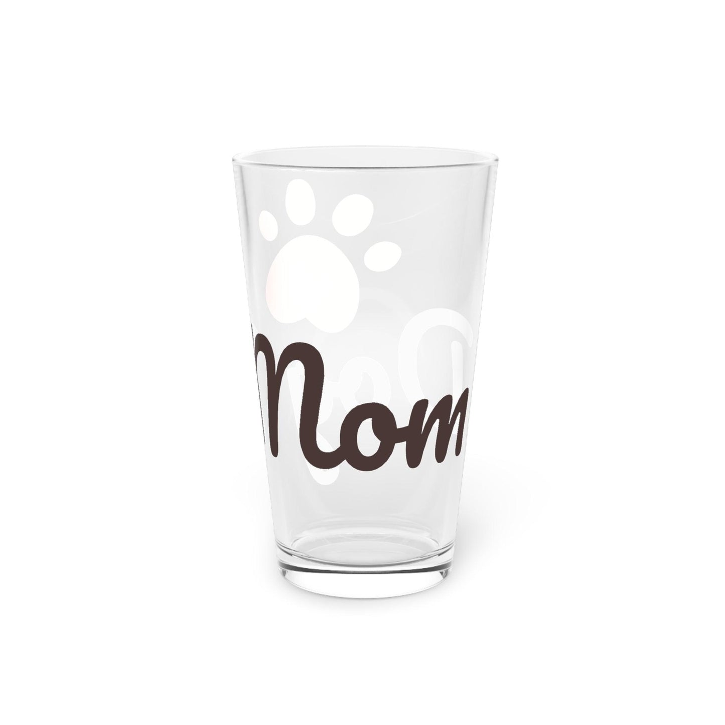 Dog Mom with Puppy Paw Heart Pint Glass, 16oz