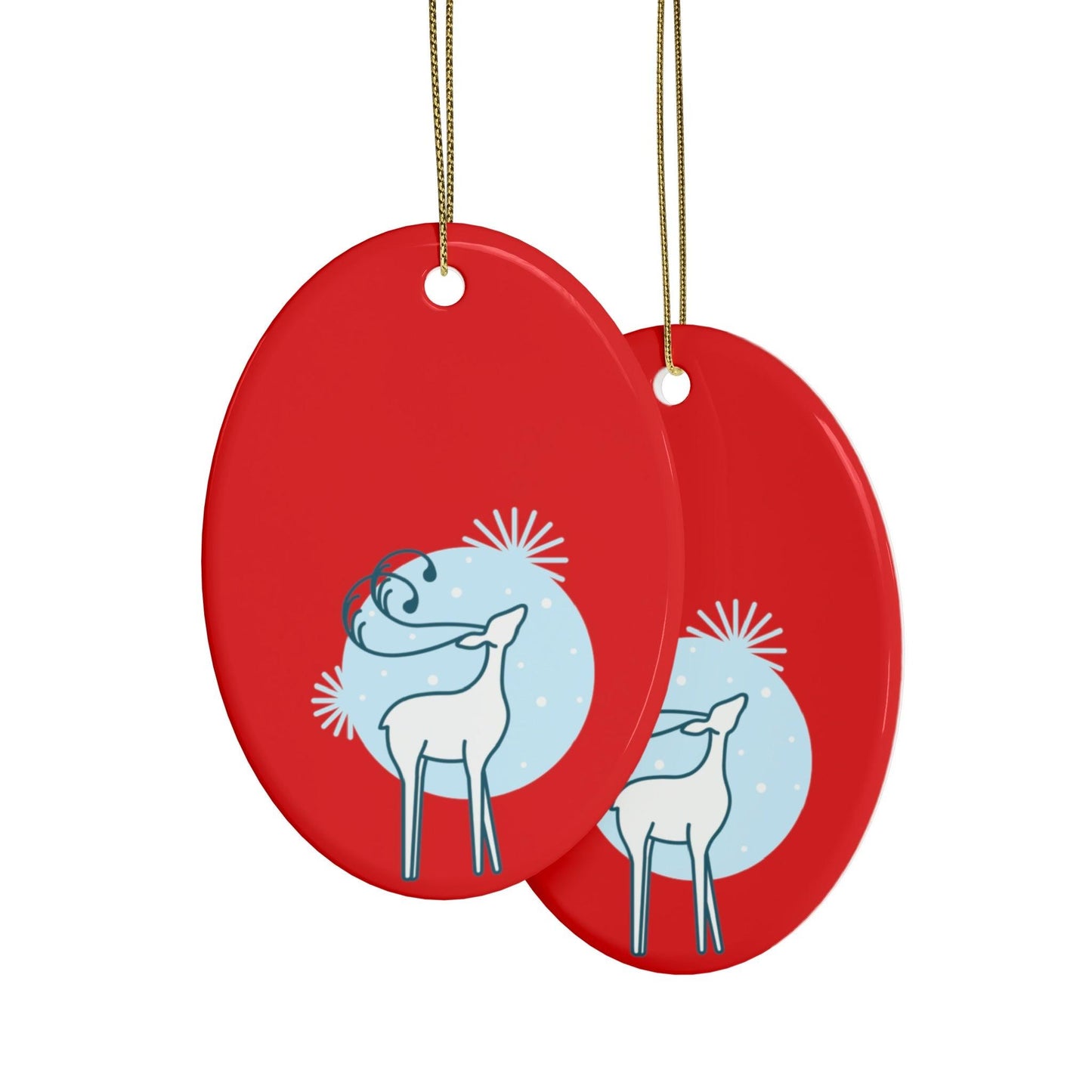 Red Christmas Tree Reindeer Ceramic Ornaments (1pcs, 5pcs, 10pcs, 20pcs)