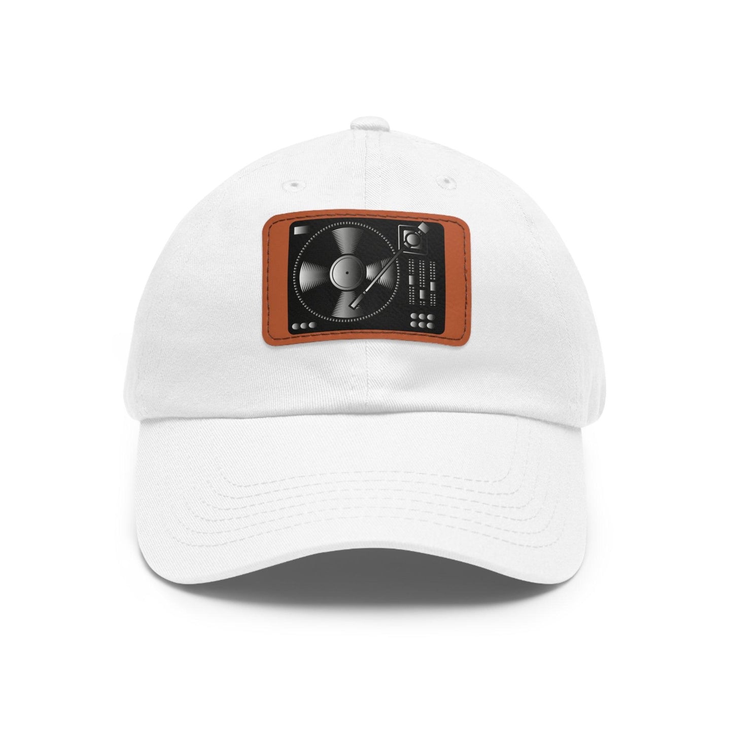 Turntable Record Player DJ Dad Hat with Leather Patch (Rectangle)