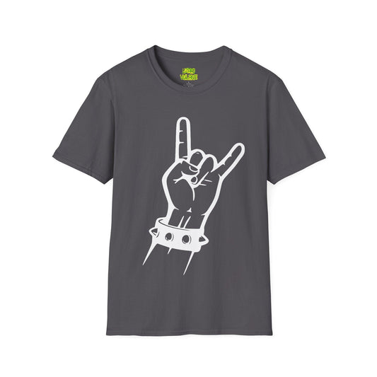 Metal Hand Gesture With Spiked Wristband Unisex Softstyle T-Shirt, White