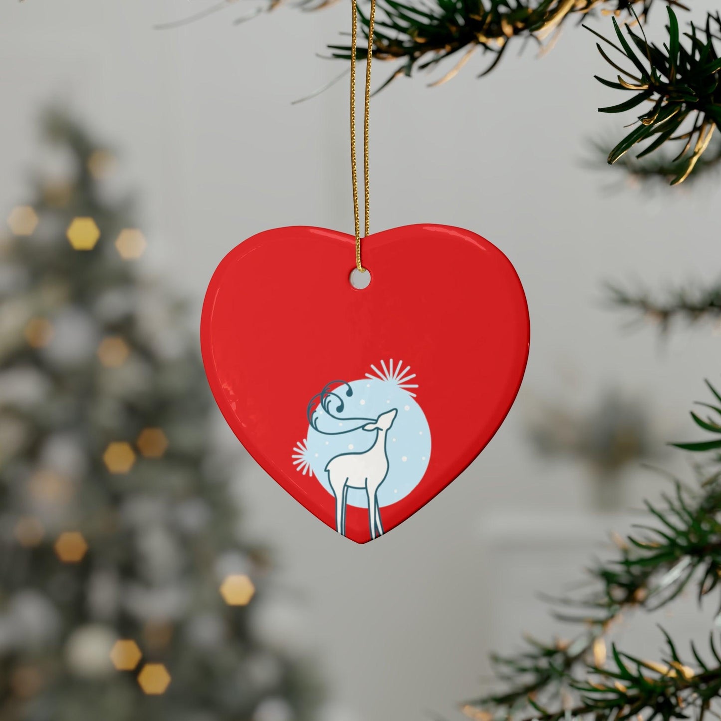 Red Christmas Tree Reindeer Ceramic Ornaments (1pcs, 5pcs, 10pcs, 20pcs)