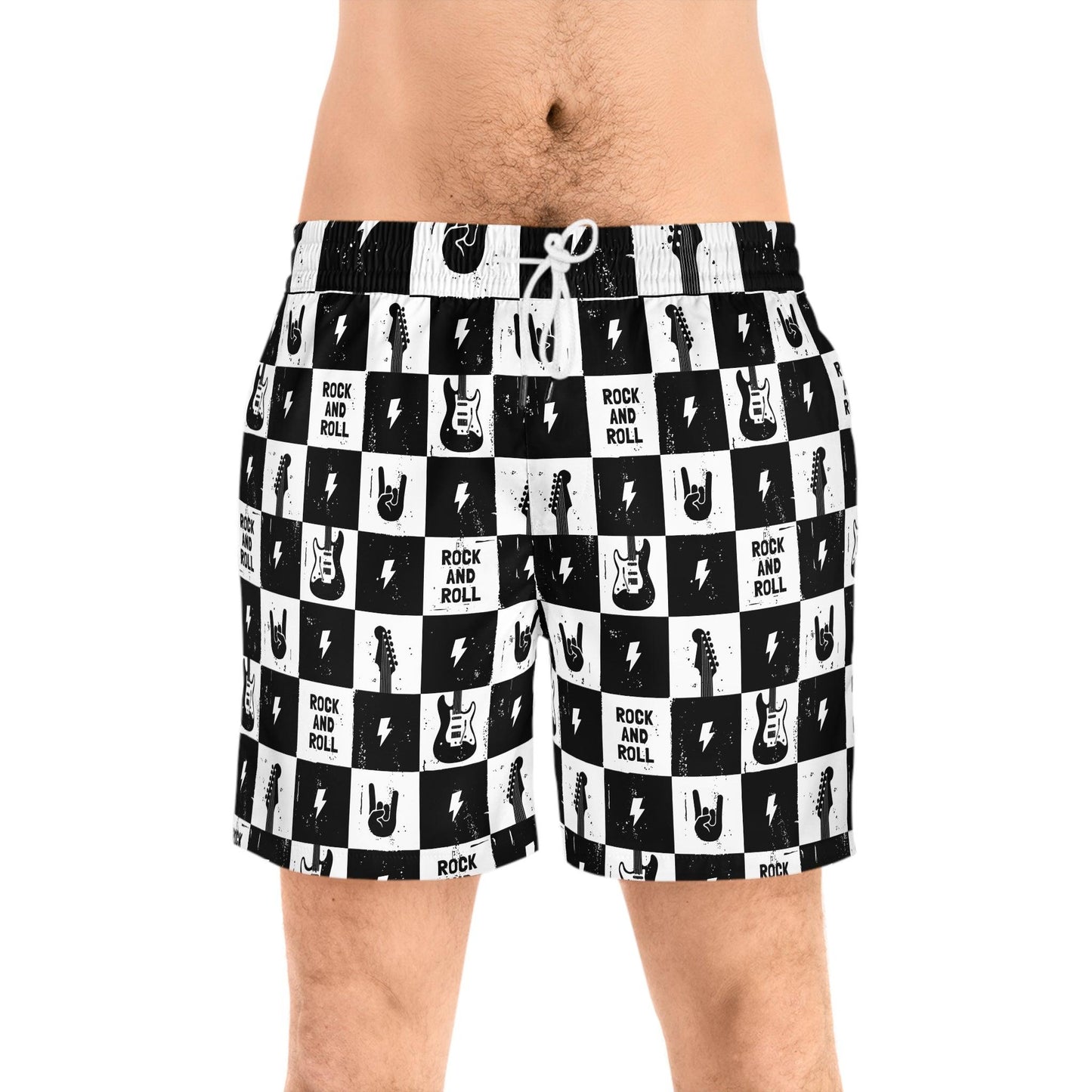 Men's Rock and Roll Squares Mid-Length Swim Shorts