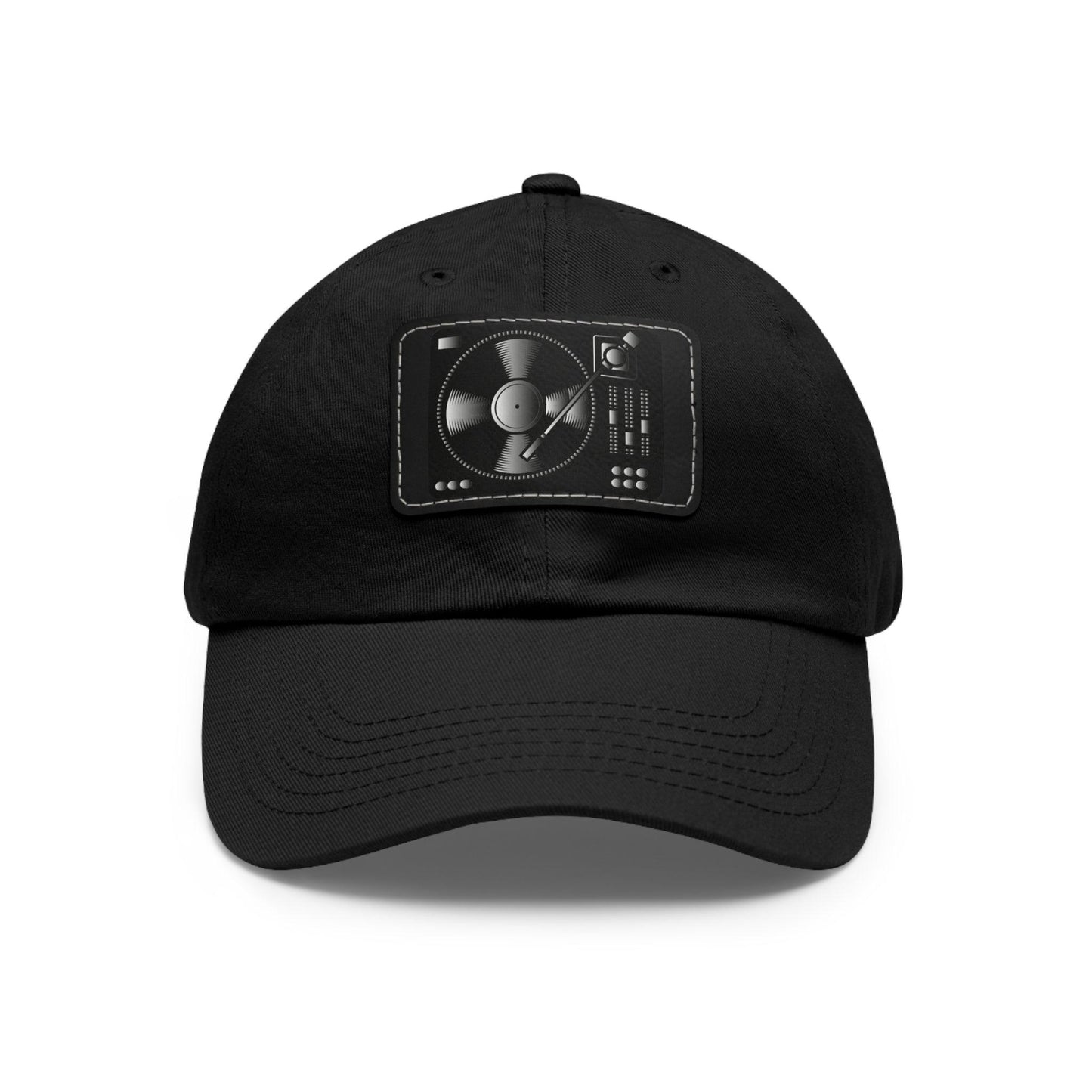Turntable Record Player DJ Dad Hat with Leather Patch (Rectangle)