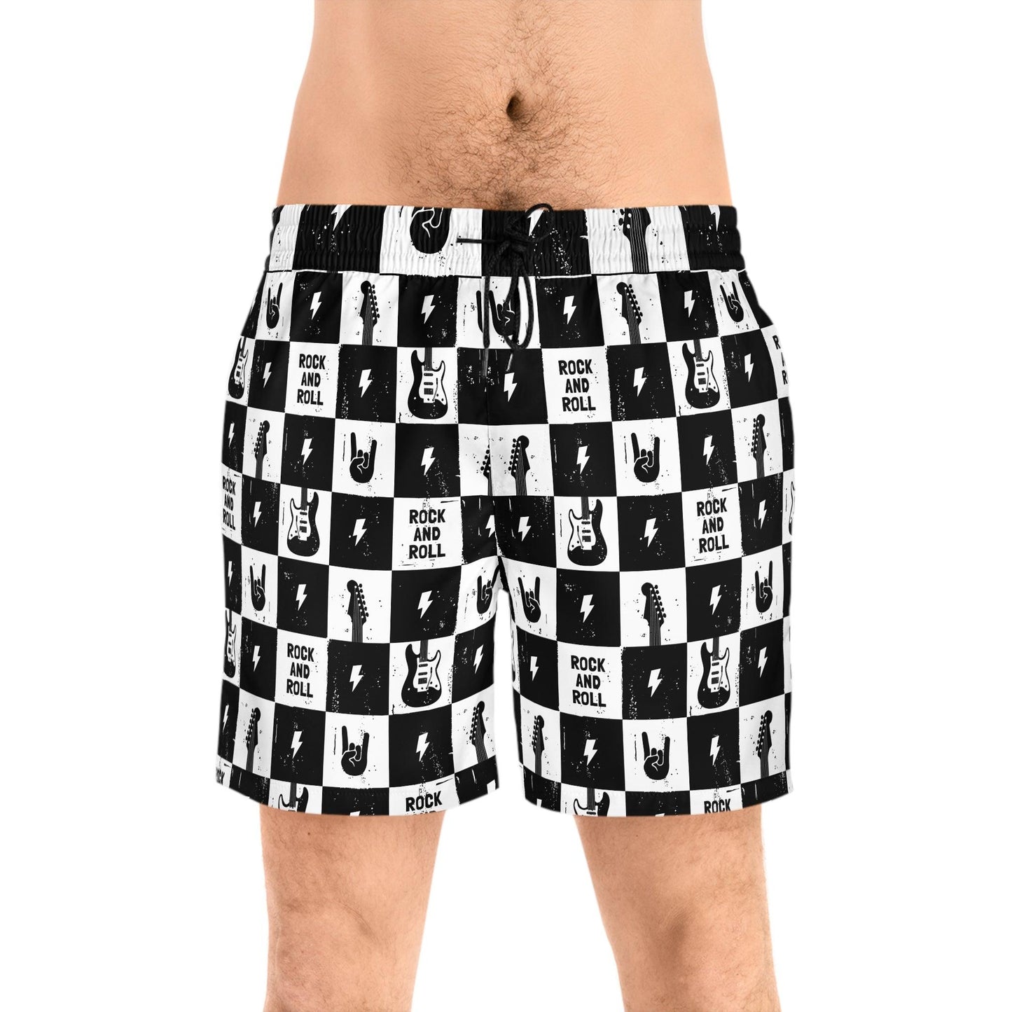 Men's Rock and Roll Squares Mid-Length Swim Shorts