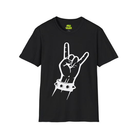 Metal Hand Gesture With Spiked Wristband Unisex Softstyle T-Shirt, White