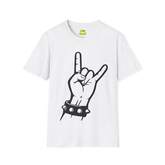 Metal Hand Gesture With Spiked Wristband Unisex Softstyle T-Shirt