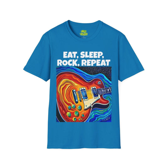 Eat, Sleep, Rock, Repeat with Cool Guitar Graphic Unisex Softstyle T-Shirt