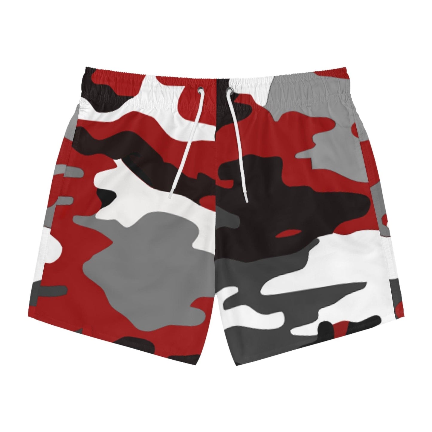 Red Black White Grey Camo Pattern Swim Trunks