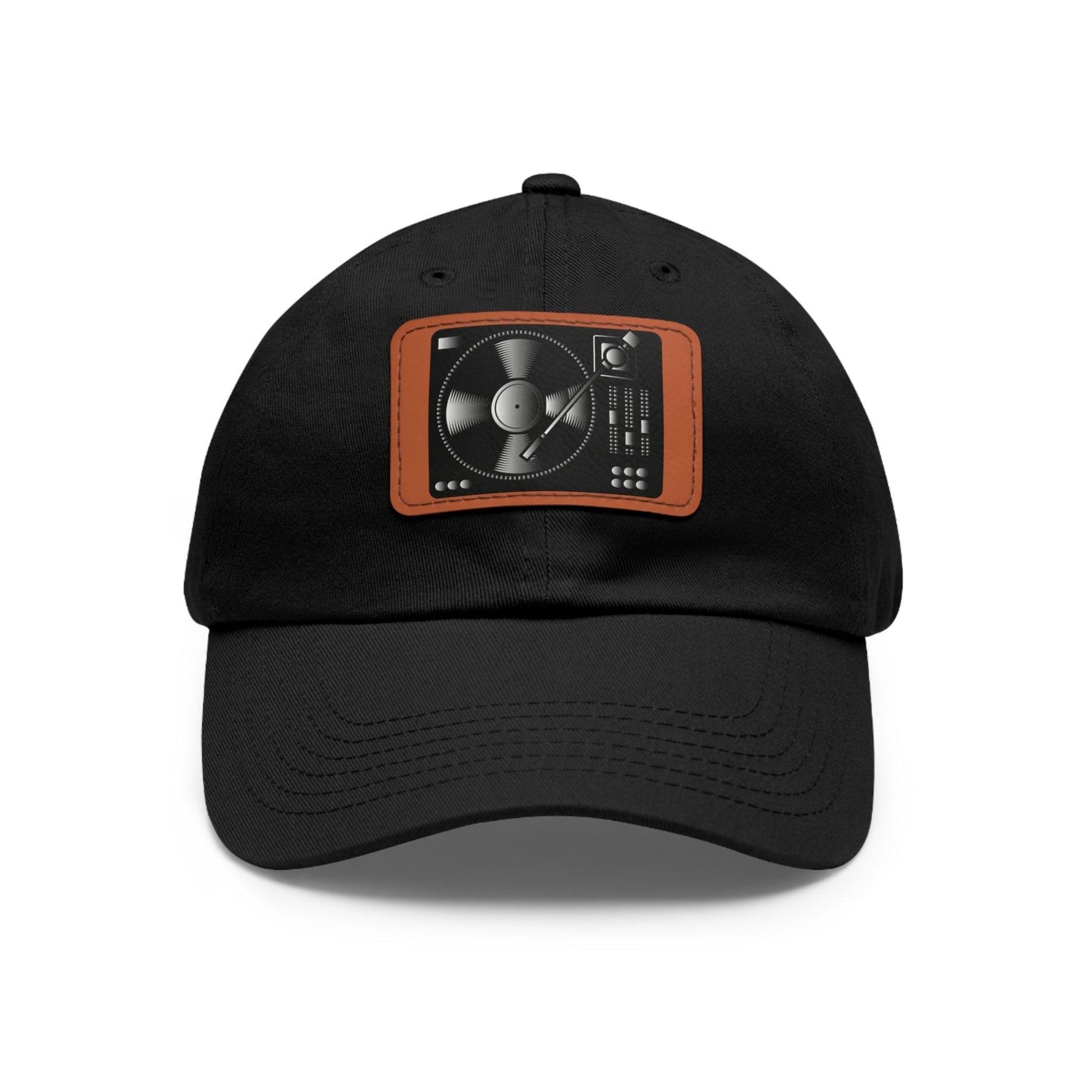 Turntable Record Player DJ Dad Hat with Leather Patch (Rectangle)