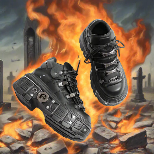 Women’s Platform Heavy Metal Punk Daddy Shoes – Super High Heel Lace-Up Boots for Maximum Height