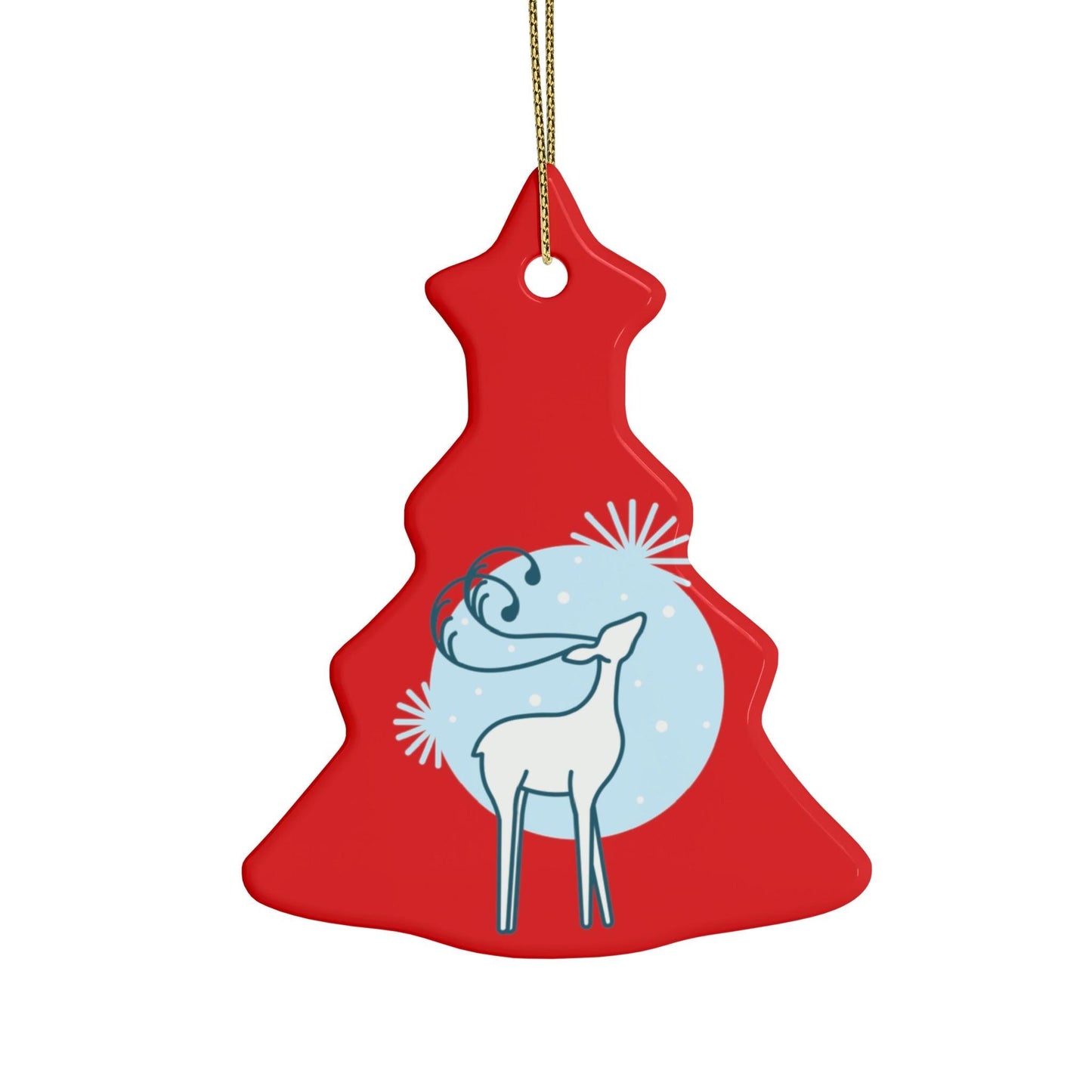 Red Christmas Tree Reindeer Ceramic Ornaments (1pcs, 5pcs, 10pcs, 20pcs)