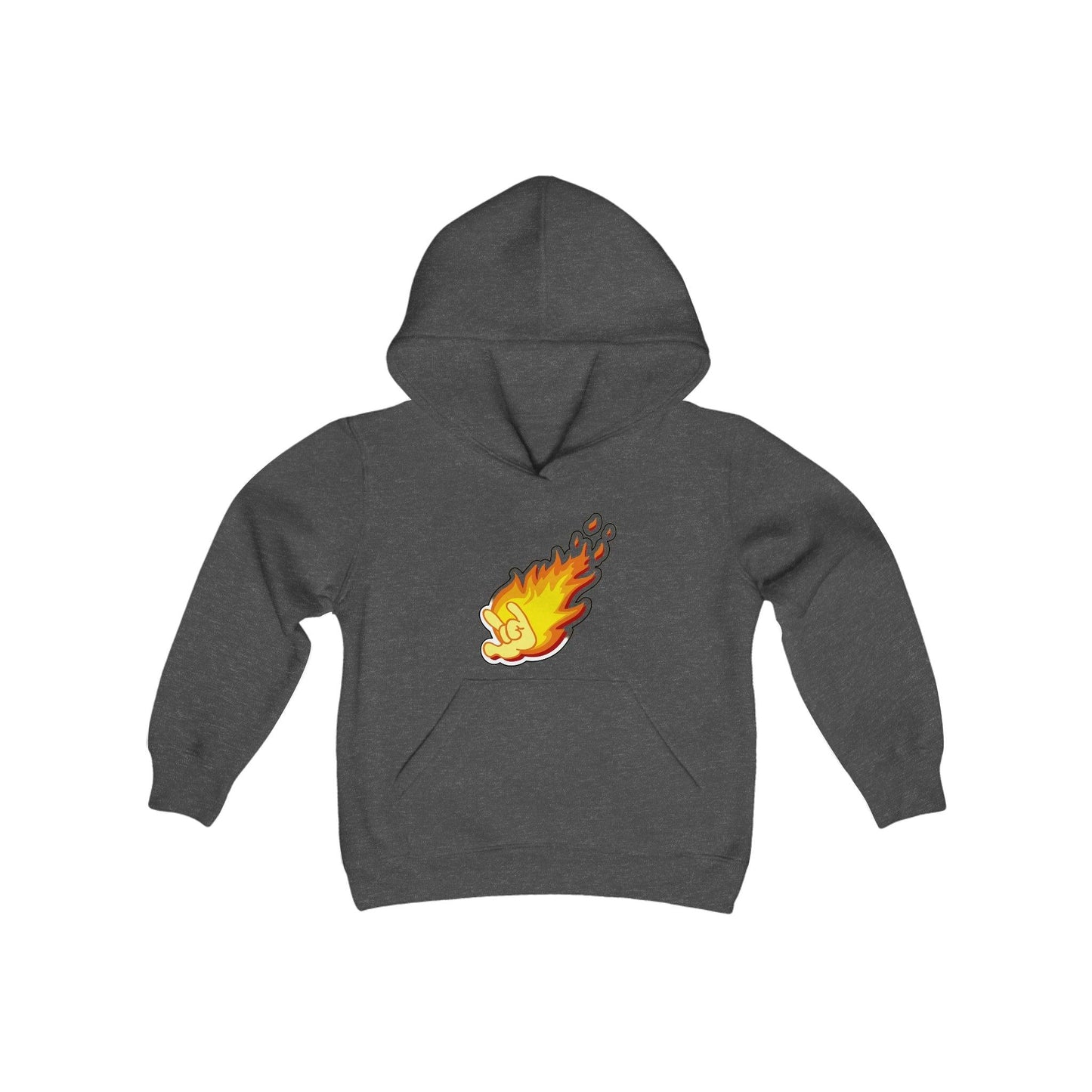 Flaming Love Hand Gesture Youth Heavy Blend Hooded Sweatshirt