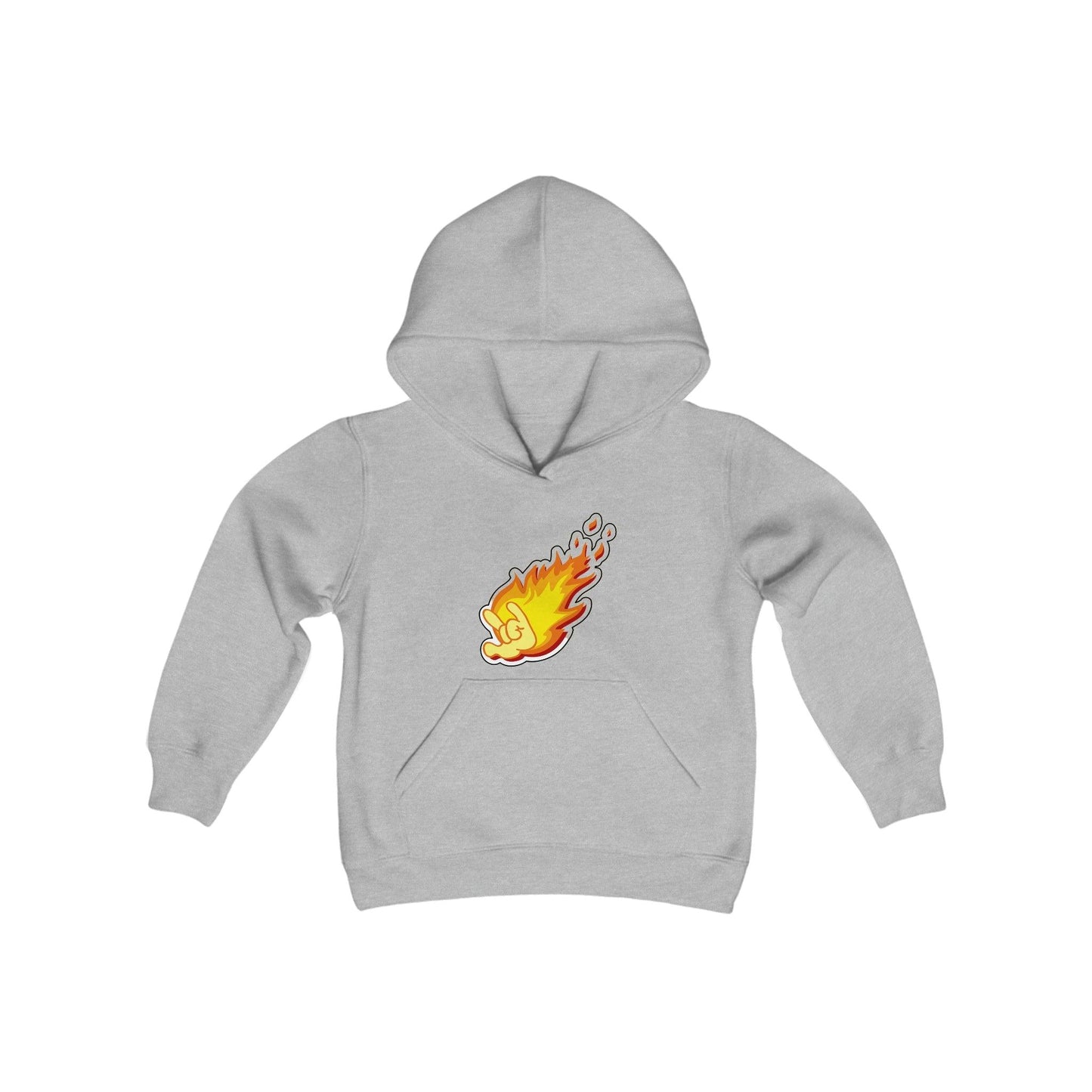 Flaming Love Hand Gesture Youth Heavy Blend Hooded Sweatshirt