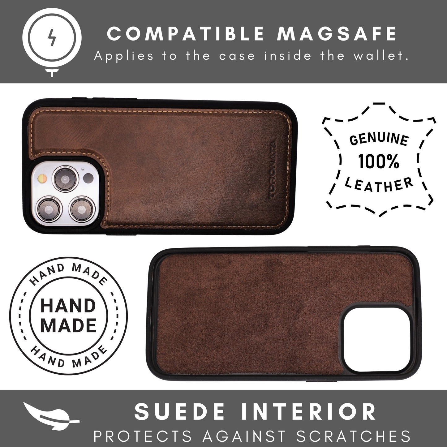 Vegas Premium Leather iPhone 15 Pro Wallet Case with MagSafe | Detachable RFID Blocking Luxury Wallet