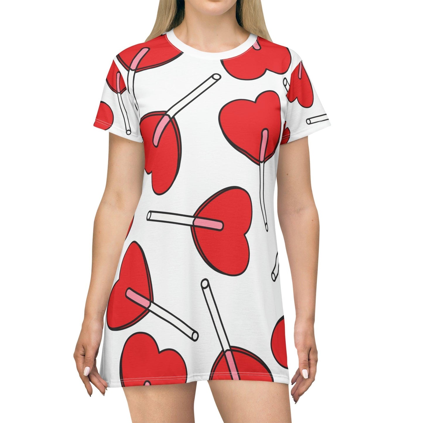 Valentine’s Day Hearts Lollipops T-Shirt Dress