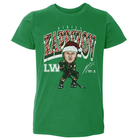 Kirill Kaprizov Minnesota Cartoon Santa Hat WHT