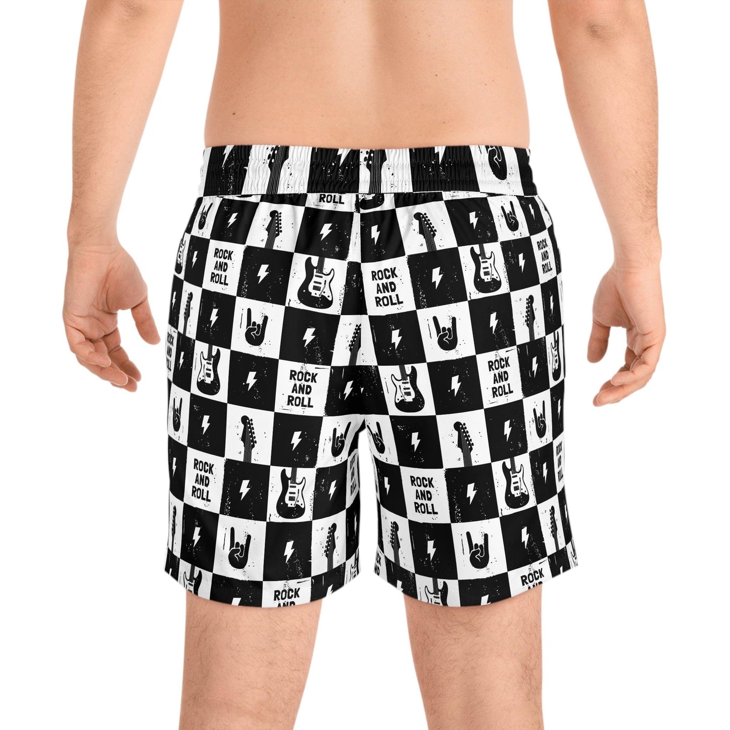 Men's Rock and Roll Squares Mid-Length Swim Shorts