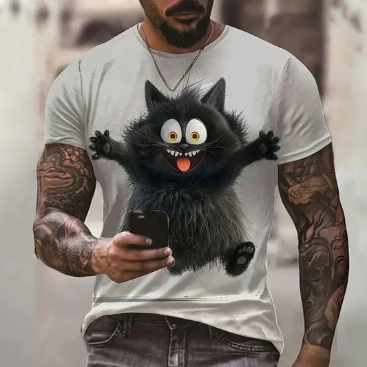 3D Cat Print Streetwear T-Shirt | Men's Casual Oversized Tee | Trendy Summer Vibes | Fashion-Forward Pullover